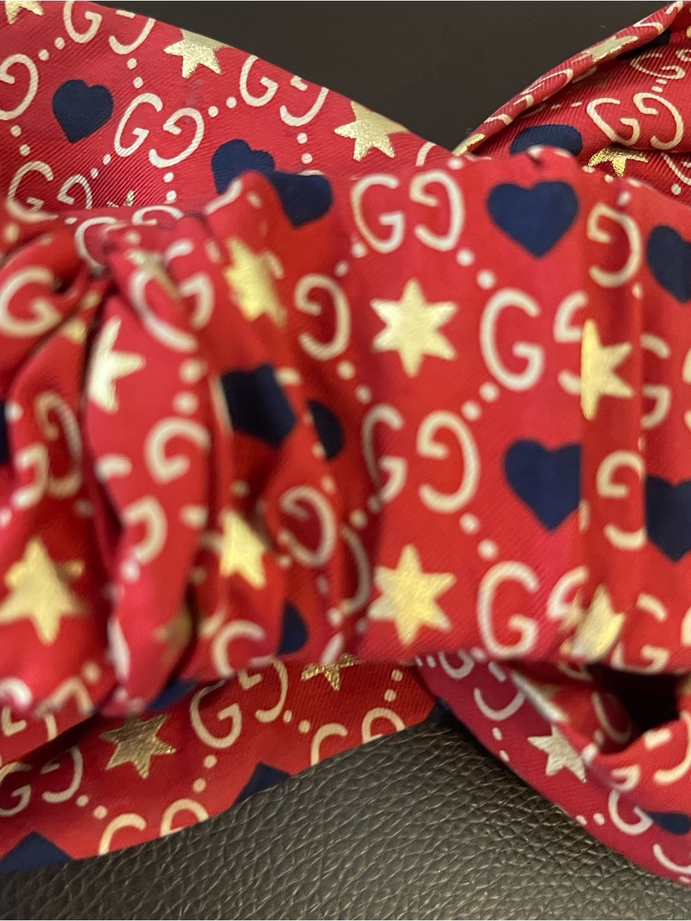 GUCCI Gg Heart And Star Print Headband In Red gold - Picture 6 of 9